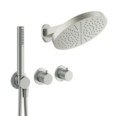 Crosswater Module Ensemble de douche de pluie encastré - 2 poignées - pomme de douche 30 cm - douchette - bras mural - inox brossé