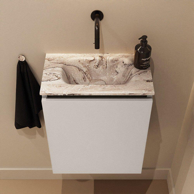 MONDIAZ TURE-DLUX Meuble toilette - 40cm - Linen - EDEN - vasque Glace - position centrale - sans trou de robinet