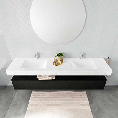 MONDIAZ ALAN 200cm - meuble sous-vasque - urban - 2 tiroirs - lavabo suspendu - 2 vasques - 2 trous de robinet - talc