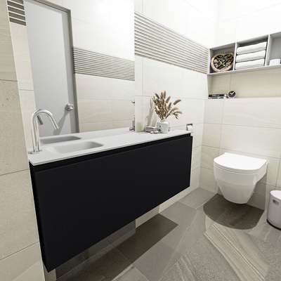 MONDIAZ OLAN Toiletmeubel 120x30x40cm met 1 kraangaten 1 lades urban mat Wastafel Lex links Solid Surface Wit