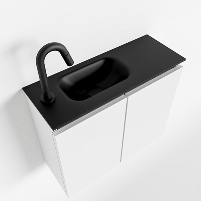 MONDIAZ TURE Fonteinset - 60x23x50cm - 1 kraangat - 2 deuren - talc mat - Wasbak links - Solid Surface Zwart