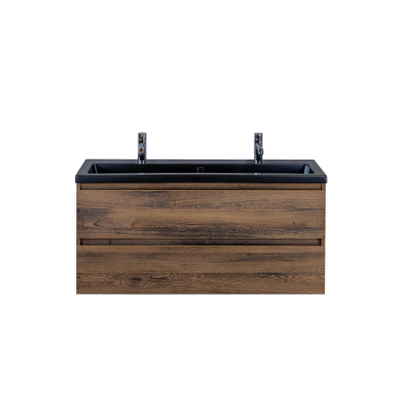 HR badmeubelen Djazz Lavabo - 121x45.5x4cm - 2 trous de robinet - 1 bassin - céramique noir mat