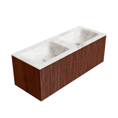 Ensemble de meuble de salle de bain Mondiaz KURVE-DLUX - 120x46x40cm - 1 tiroir - lavabo en solid surface - double - 2 trous de robinet - Ruby