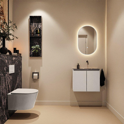MONDIAZ TURE-DLUX 60cm toiletmeubel Linen. EDEN wastafel Lava positie rechts. Zonder kraangat.