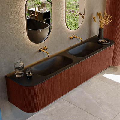 Mondiaz KURVE Ensemble de meuble salle de bain - 200x46x40cm - 2 tiroirs - 2 portes - lavabo en solid surface - double - sans trou de robinet - Ruby
