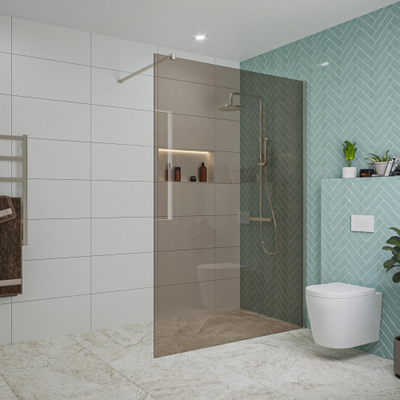 FugaFlow Eccelente Vetro inloopdouche badkamer - 140x200cm - rookglas - wandarm - geborsteld RVS