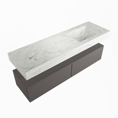 Mondiaz ALAN-DLUX Ensemble de meuble - 150cm - meuble Dark grey mat - 2 tiroirs - Lavabo Cloud Opalo suspendu - vasque Droite - 1 trou de robinet