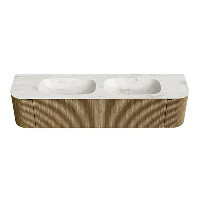 Mondiaz KURVE-DLUX Ensemble de meubles de salle de bains - 190x46x40cm - 2 tiroirs - 2 portes - lavabo solid surface - double - sans trou de robinet - Dusk