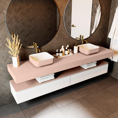 Mondiaz TOP 51 Plan vasque suspendu - 220x51x12cm - adapté pour vasque à poser - Solid surface - Rosée