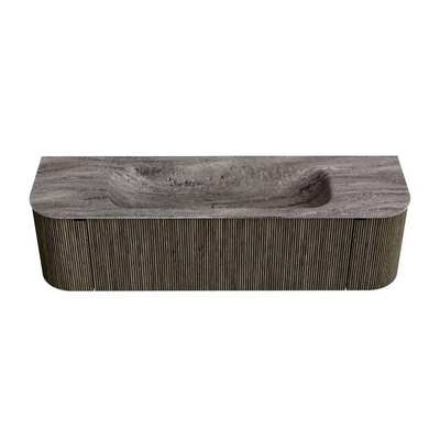 MONDIAZ KURVE-DLUX Meuble de salle de bains 160cm arrondi Gauche + Droite couleur Shadow avec 1 tiroir et 2 portes. Lavabo BIG MEDIUM Central 1 trou de robinet Oza.