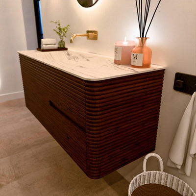Mondiaz CIRO-DLUX Meuble de salle de bains - 120x45x50cm - Plan vasque en solid surface Nata - 1 vasque à gauche - sans trous de robinetterie - 2 tiroirs - Ruby