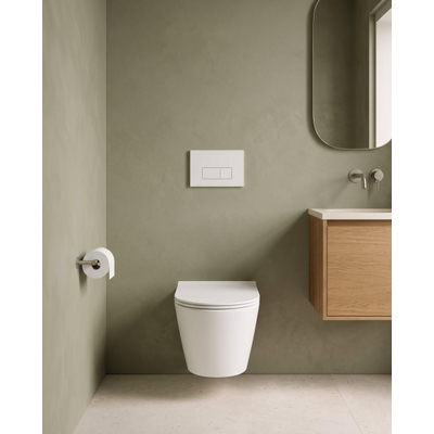 QeramiQ Dely Toiletset - 36.3x51.7cm - Geberit UP720 inbouwreservoir - rimless - diepspoel - zitting - softclose - bedieningsplaat mat wit - rechthoekige knoppen - glans wit