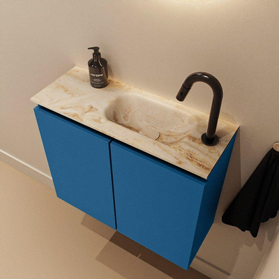 MONDIAZ TURE-DLUX Meuble de toilettes 60cm Jeans. EDEN lavabo Frappe position droite. Avec 1 trou de robinet.