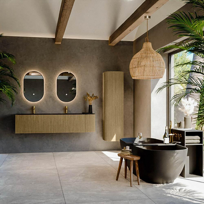 Ensemble de meuble Mondiaz KURVE - 175x46x40cm - 2 tiroirs - 1 porte - lavabo en solid surface - double / gauche - 2 trous de robinet - Dusk