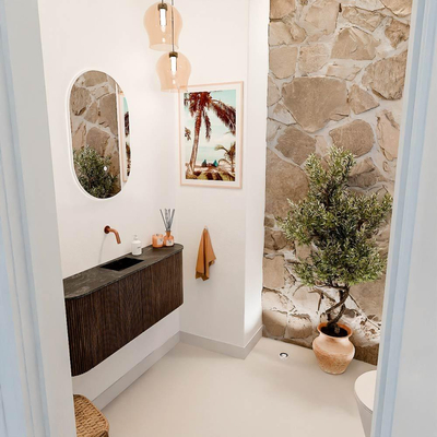 Mondiaz JOYA-DLUX 103.2cm toiletmeubel - ronding links en rechts kleur Walnut - Wastafel FAYE positie Midden Zonder kraangat kleur Lava.