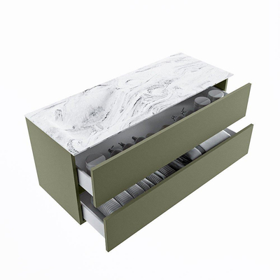 Mondiaz VICA-DLUX ensemble de meuble de salle de bain - 120cm - meuble sous-vasque armée - 2 tiroirs - lavabo encastré nuage gauche - sans trous de robinet - version haute de 60cm - glace