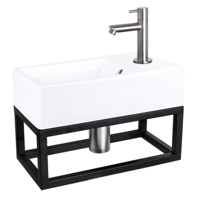 Differnz Force fonteinset – 40x22x11.5 cm – keramiek wit – rechte mat chromen kraan – met zwart frame