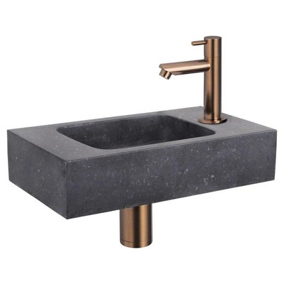 Fortifura Fuente fonteinset – rechthoekig – 40x22x9 cm – natuursteen zwart – koperen kraan