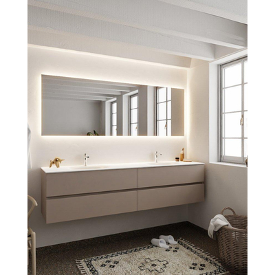 MONDIAZ VICA Badkamermeubelset - 200cm - 4 lades - wasbak Moon dubbel - 2 kraangaten - solid surface smoke OUTLETSTORE