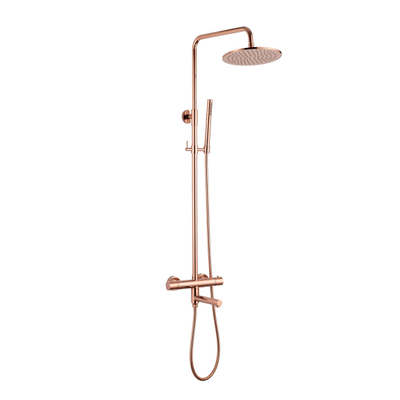 Fortifura Calvi Regendoucheset - thermostatisch - 25cm hoofddouche - metalen slang - staaf handdouche - draaibare baduitloop - geborsteld koper PVD