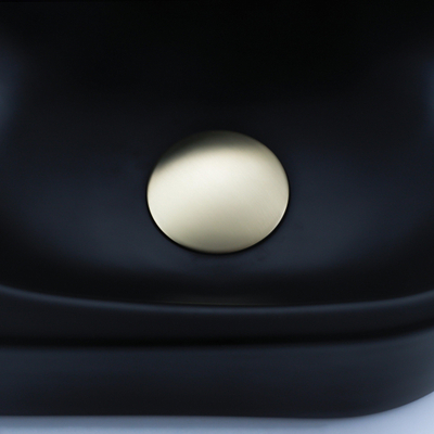 QeramiQ Fuente Ensemble de lavabo - 40x21.5x12cm - gauche - lisse - demi-rond - 1 trou de robinet - céramique - robinet de lavabo en laiton brossé - bouchon de vidange - siphon abaissé - noir mat