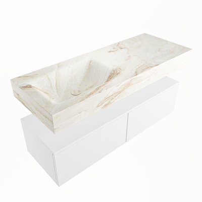 Mondiaz ALAN-DLUX Ensemble de meuble - 120cm - meuble Talc mat - 2 tiroirs - Lavabo Cloud Frappe suspendu - vasque Gauche - 1 trou de robinet