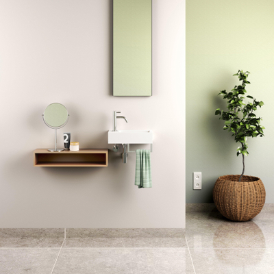 Clou Flush 3 lave-mains 36x18cm trou de robinet à gauche avec porte-serviette Marbre minéral blanc brillant