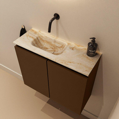 MONDIAZ TURE-DLUX Meuble WC 60 cm Rust. EDEN lavabo Frappe position gauche. Sans trou de robinet.
