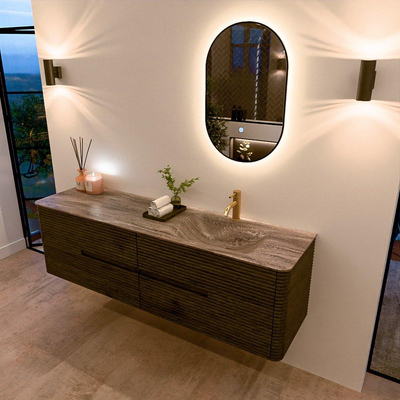 Mondiaz CIRO-DLUX Ensemble de meubles de salle de bains - 170x45x50cm - lavabo solid surface Oza - 1 vasque à droite - 1 trou de robinet - 4 tiroirs - Shadow