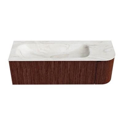 Mondiaz KURVE-DLUX Badkamermeubelset - 135x46x40cm - 1 lade - 1 deur - wastafel solid surface - links - 1 kraangat - Ruby