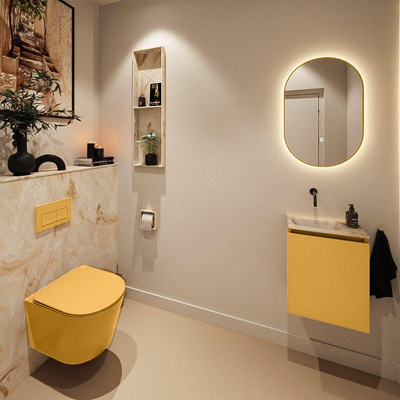 MONDIAZ TURE-DLUX meuble WC 40 cm Ocher. EDEN lavabo Frappe position gauche. Sans trou de robinet.