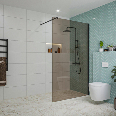 FugaFlow Eccelente Vetro inloopdouche - 110x200cm - rookglas - wandarm - mat zwart