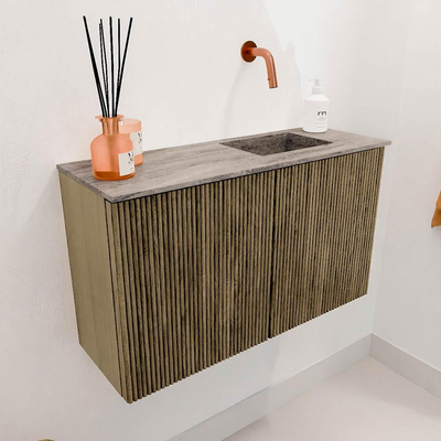 Mondiaz JOYA-DLUX 70cm toiletmeubel - kleur Dusk - Wastafel FAYE positie Rechts Zonder kraangat kleur Oza.