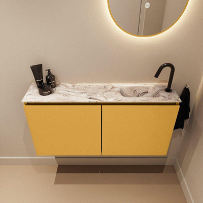 MONDIAZ TURE-DLUX Meuble toilette - 100cm - Ocher - EDEN - vasque Glace - position droite - 1 trou de robinet