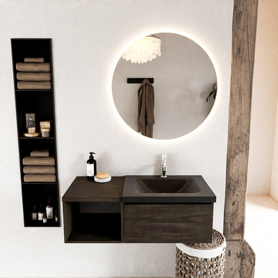MONDIAZ BUKLA meuble de salle de bain 100cm avec module ouvert 40 couleur Marron Foncé avec 1 tiroir. Lavabo CLOUD à droite 1 trou de robinet couleur Urban.
