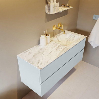 MONDIAZ VICA-DLUX Ensemble meuble de salle de bains - 120cm - meuble sous-vasque clay - 2 tiroirs - lavabo encastré cloud à droite - sans trous de robinet - version hauteur 60cm - glace