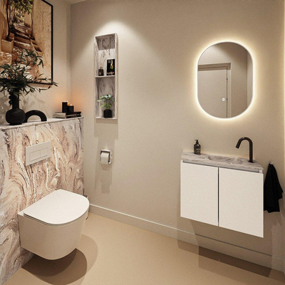 MONDIAZ TURE-DLUX meuble WC 60 cm Talc. EDEN lavabo Glace position droite. Avec 1 trou de robinet.