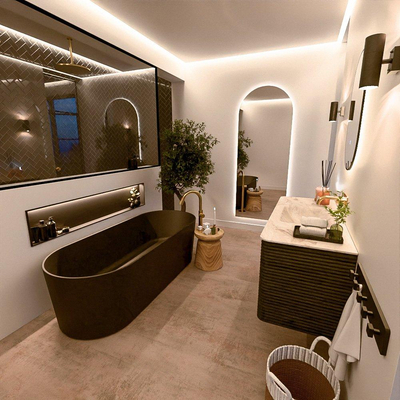 Mondiaz CIRO-DLUX Ensemble de meubles de salle de bains - 120x45x50cm - lavabo en solid surface Frappe - 1 vasque au milieu - sans trous de robinet - 2 tiroirs - Shadow