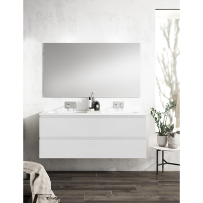 Adema Chaci badkamermeubelset - 120x46x57cm - 2 ovale keramische wasbakken wit - 2 kraangaten - 2 lades - rechthoekige spiegel - mat wit