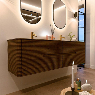 Mondiaz CIRO-DLUX Badkamermeubelset - 170x45x50cm - Solid surface wastafel Oza - 2 wasbak Dubbel - 2 kraangaten - 4 lades - Dusk
