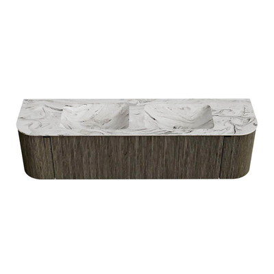 Mondiaz KURVE-DLUX Badkamermeubelset - 170x46x40cm - 1 lade - 2 deuren - wastafel solid surface - dubbel - zonder kraangat - Shadow