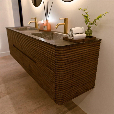 Mondiaz CIRO-DLUX Badkamermeubelset - 170x45x50cm - Solid surface wastafel Lava - 2 wasbak Dubbel - 2 kraangaten - 4 lades - Dusk