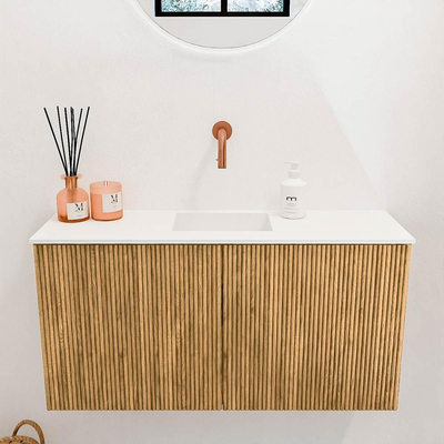 Mondiaz JOYA 80cm toiletmeubel - kleur Oak - Wastafel FAYE positie Midden Zonder kraangat kleur Talc.