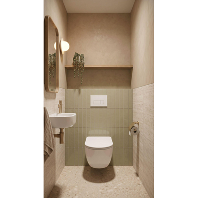 QeramiQ Dely Swirl Toiletset - 36.3x51.7cm - Geberit UP320 plieger inbouwreservoir - slim zitting - mat witte metalen bedieningsplaat - rechthoekige knoppen - glans wit