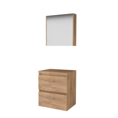 Basic-Line Comfort 46 ensemble de meubles de salle de bain 60x46cm sans poignée 2 tiroirs lavabo top armoire de toilette mfc whisky oak
