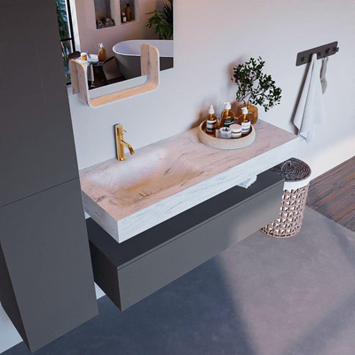 Mondiaz ALAN-DLUX Ensemble de meuble - 120cm - meuble Plata mat - 1 tiroir - Lavabo Cloud Opalo suspendu - vasque Gauche - 1 trou de robinet