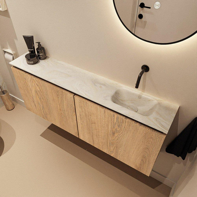 MONDIAZ TURE-DLUX meuble WC 120 cm Washed Oak. EDEN vasque Ostra position à droite. Sans trou de robinet.