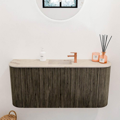 Mondiaz JOYA-DLUX Meuble de salle de bains 93,2cm - arrondis gauche et droite couleur Shadow - Vasque FAYE position Milieu 1 trou de robinet couleur Frappe