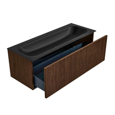 MONDIAZ KURVE Meuble de salle de bains 120 cm couleur Walnut avec 1 tiroir. Lavabo BIG LARGE central 2 trous de robinet Urban.