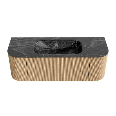 MONDIAZ KURVE-DLUX 130cm Meuble salle de bain avec module 25 G et D - couleur Oak - 1 tiroir - 2 portes - vasque BIG SMALL centre - 1 trou de robinet - couleur Lava